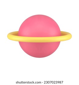 Planet with ring orbit levitation cosmic explore astronomy science pink 3d icon realistic vector illustration. Cosmos universe gravity sphere astrology solar system element planetary cosmology badge