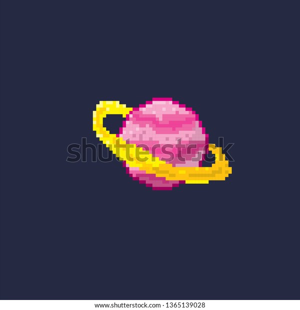 Planet\
with ring. Pixel art. Old school computer graphic. 8 bit video\
game. Game assets 8-bit sprite. Games\
elements.