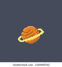 planet with ring in pixel art style