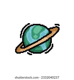 planet with ring in pixel art style