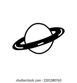 Planet With A Ring. Saturn Or Jupiter, Uranus Or Neptune. Black And White Vector Illustration In Doodle Style Isolated. Space. Universe