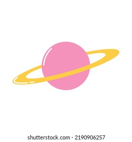 Planet with ring, Saturn, vector flat simple illustration on white background