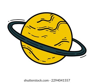 Planet with a ring vector icon in doodle cartoon style