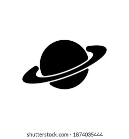 Planet with rings icon in black. Space concept. Astronomy. Saturn. Vector on isolated white background. EPS 10