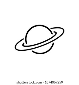 Planet with rings icon in black. Space concept. Cosmos. Astronomy. Universe. Saturn. Vector on isolated white background. EPS 10