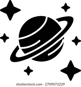 Planeta com ícone de anéis isolado no fundo branco