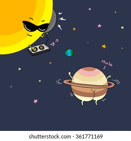 Planet Rock. Vector cartoon. Rock dj ,  Comic characters.