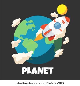 Planet Rocket Around The World Design Vector Image
