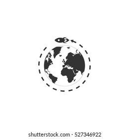 Planet with rocket icon flat. Illustration isolated vector sign symbol