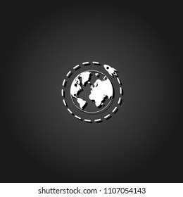 Planet with rocket icon flat. Simple White pictogram on black background with shadow. Vector illustration symbol