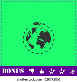 Planet with rocket icon flat. Simple vector symbol and bonus icon