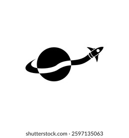 Planet and rocket logo design.