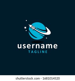  planet rocket logo design inspiration . spaceship planet logo design template . pencil rocket logo design
