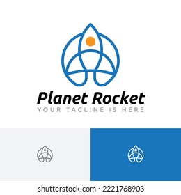 Planet Rocket Space Ship Craft Explorer Line Logo