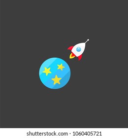 planet with rocket vector icon