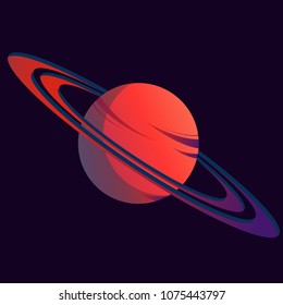 Planet. Round ball with rings. Saturn. Patterns on the planet. Space, science, research. Scientific achievements, new knowledge. Modern flat vector image design. Can be used as logo