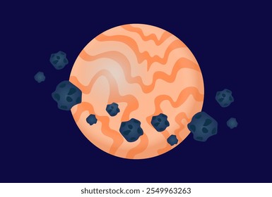 Planet or satellite. Galaxy and universe. Beige cosmic body and object in space. Astrology and astronomy. Template and layout. Flat vector illustration isolated on blue background