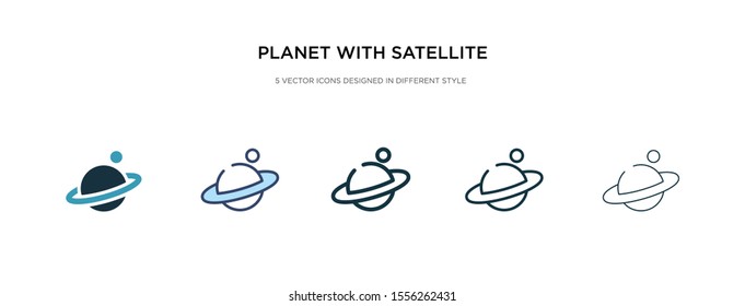 planet with satellite icon in different style vector illustration. two colored and black planet with satellite vector icons designed in filled, outline, line and stroke style can be used for web,