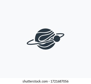 Planet with satellite icon isolated on clean background. Planet with satellite icon concept drawing icon in modern style. Vector illustration for your web mobile logo app UI design.