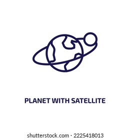 planet with satellite icon from nature collection. Thin linear planet with satellite, satellite, planet outline icon isolated on white background. Line vector planet with satellite sign, symbol for 