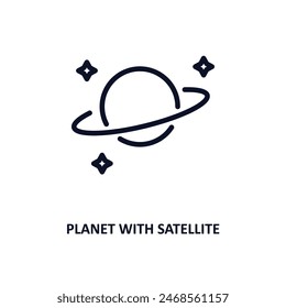 planet with satellite icon. Thin line planet with satellite icon from nature collection. Outline vector isolated on white background. Editable planet with satellite symbol can be used web and mobile