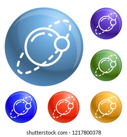 Planet satellite icons set vector 6 color isolated on white background