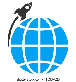 Planet Satellite Launch vector icon. Style is bicolor flat icon symbol, blue and gray colors, white background.