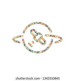 Planet and satellite, linear outline icon. Colored mosaic with polygons