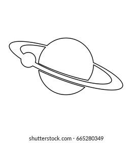 Planet with satellite on the ring black icon .