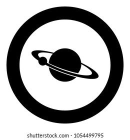 Planet with satellite on the ring  icon black color in circle or round