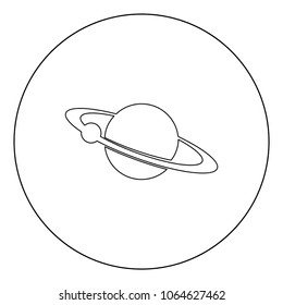 Planet with satellite on the ring  icon black color in circle or round vector illustration