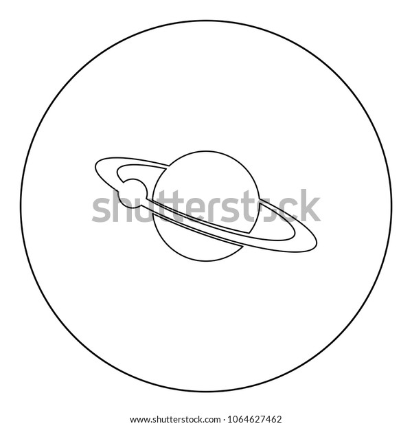 Planet with satellite on the ring \
icon black color in circle or round vector\
illustration