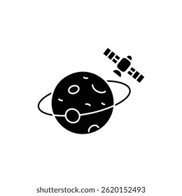 Planet with Satellite Orbiting Around Flat View