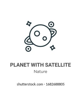 Planet with satellite outline vector icon. Thin line black planet with satellite icon, flat vector simple element illustration from editable nature concept isolated stroke on white background
