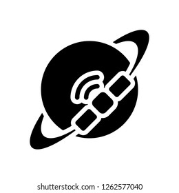 Planet and satellite, technology icon. Black icon on white background