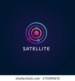 planet satellite template logo design inspiration. Orbit Tech Quality symbol icon vector illustration