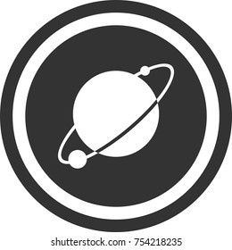 Planet and its satellites icon , dark circle sign design