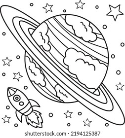 Planet Saturn Coloring Page for Kids