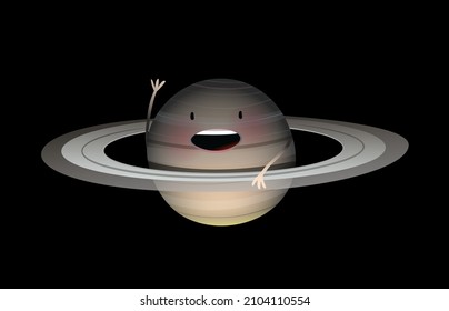 El planeta Saturno lindo emoji, diseño de carácter astronómico para los niños. Animada caricatura del planeta Saturno para niños. Ilustración vectorial del elemento del sistema solar del espacio ultraterrestre.