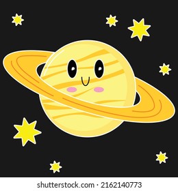 Planet saturn cute illustration for kids