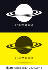 Planet Saturn, designed using black and white simple shape, logo, symbol, icon, graphic, vector.