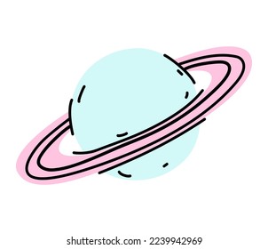 Planet Saturn drawn in doodle style.