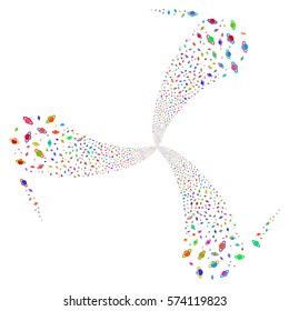 Planet Saturn fireworks swirl rotation. Vector illustration style is flat bright multicolored iconic symbols on a white background. Object twirl organized from random icons.