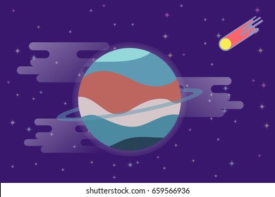 Planet Saturn in flat style in space. Space. Vector illustration.