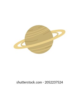 Planet Saturn with gas rings flat vector illustration isolated on white background. Solar system planet cartoon icon or symbol for astronomy and space explore topic.