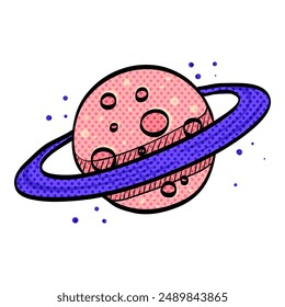 Planet Saturn halftone icon hand drawn color vector illustration