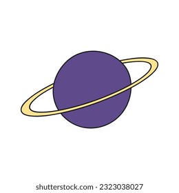 Planet Saturn hand drawn cartoon illustration. Flat style design, isolated vector. Kids print element, astronomy, astrology, celestial body, Solar system, space travel, cosmos, science fiction