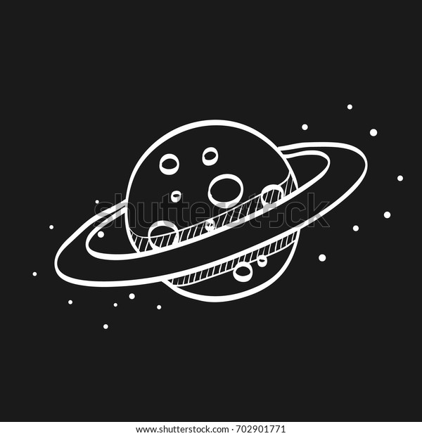 Planet Saturn icon in doodle sketch lines. Plasma, belt,\
satellite 