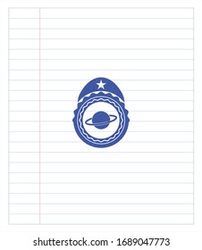 planet, saturn icon draw with pen effect. Blue ink. Vector Illustration. Detailed.