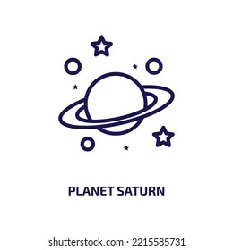 planet saturn icon from education collection. Thin linear planet saturn, saturn, planet outline icon isolated on white background. Line vector planet saturn sign, symbol for web and mobile